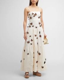 Agua by Agua Bendita Lima Embroidered Butterfly Linen Maxi Dress at Neiman Marcus