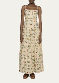 Agua by Agua Bendita Lima Square-Neck Embroidered Linen Maxi Dress - at Bergdorf Goodman