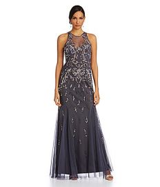 Aidan Mattox Beaded Illusion Gown at Dillards