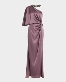 Aidan Mattox Beaded One-Shoulder Twist Gown at Neiman Marcus