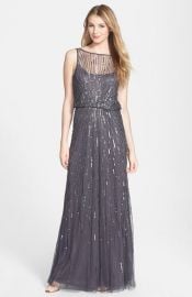 Aidan Mattox Illusion Yoke Sequin Mesh Gown in Grey at Nordstrom