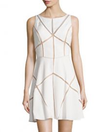 Aidan Mattox Sleeveless Mesh-Inset Cocktail Dress Ivory at Neiman Marcus