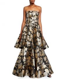 Aidan MattoxStrapless Metallic Jacquard Godet Gown at Neiman Marcus