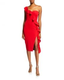 Aidan by Aidan Mattox Asymmetric Ruffle One-Shoulder Crepe Dress at Neiman Marcus