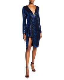 Aidan by Aidan Mattox Asymmetric Side Draped Sequin Dress at Neiman Marcus