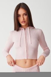 Aimee Ribbed Cloud Knit Hoodie - Rose Quartz at Frankies Bikinis