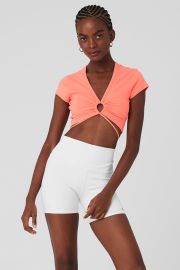 Airbrush Criss Cross Short Sleeve - Candy Orange Alo Yoga at Alo Yoga