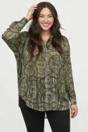 Airy Blouse in Light Khaki Green/Patterned at H&M