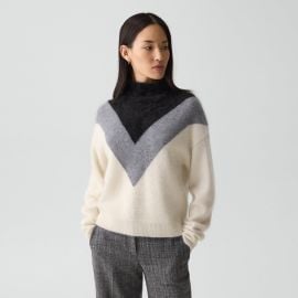 Airy Cashmere Chevron Turtleneck Sweater at Theory