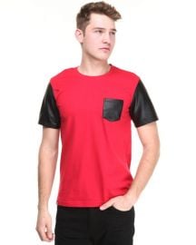 Akademiks Cooper Faux Leather Sleeve Tee at Dr Jays