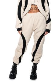 Akira Curve Effect Ribbed Trim Beige Jogger at Akira