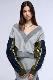 Akira Indie Colorblocked Deep V Sweatshirt at Akira