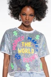 Akira Money Make the World Go Round Sequin Cropped Shirt at Akira