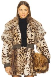 Aknvas Valde Faux Fur Lynx Bomber Jacket In Tan Brown at Revolve