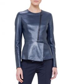 Akris Asymmetric Peplum Leather Jacket Azurite at Neiman Marcus