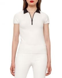 Akris Bicolor Zip-Front Polo Shirt  Moonstone Black at Neiman Marcus