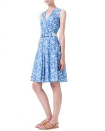 Akris Chefchaouen-Print Belted Pleated Dress at Neiman Marcus