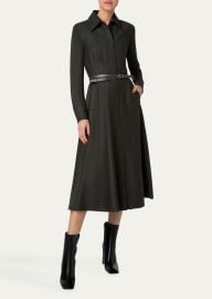 Akris Double Belted Stretch Wool Flannel Midi Dress - at Bergdorf Goodman