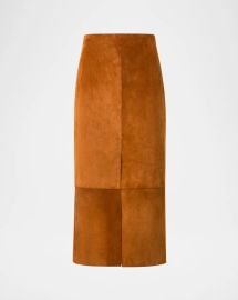 Akris Lamb Suede Slit Midi Pencil Skirt at Neiman Marcus