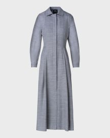 Akris Long-Sleeve Pleated Wool-Silk Midi Shirtdress at Neiman Marcus