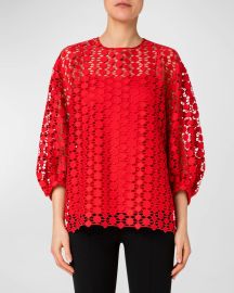 Akris Punto Kaleidoscope Dot Guipure Blouson Sleeve Blouse at Neiman Marcus