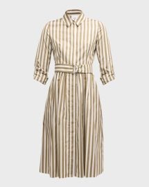 Akris Punto Kodak Stripe Belted Cotton Poplin Shirtdress at Neiman Marcus