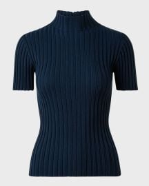 Akris Punto Milano Knit Fitted Rib Wool Top at Neiman Marcus