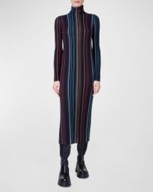 Akris Striped Turtleneck Knit Midi Tube Dress at Neiman Marcus