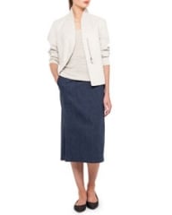 Akris Structured Linen-Blend Jacket Scoop-Neck Top and Long Denim Pencil Skirt at Neiman Marcus