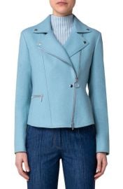 Akris punto Asymmetric Wool Blend Crop Biker Jacket at Nordstrom