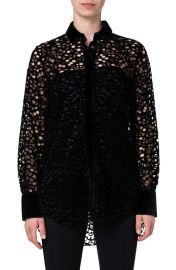 Akris punto Butterfly Wing Cutout Velvet Button-Up Shirt at Nordstrom