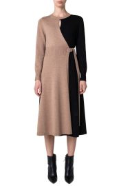 Akris punto Colorblock Long Sleeve Virgin Wool Wrap Dress at Nordstrom