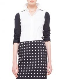 Akris punto Colorblock Panel-Sleeve Blouse NoirCreme at Neiman Marcus