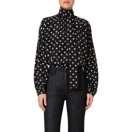 Akris punto Dot Print Mock Neck Silk Crêpe de Chine Shirt at Nordstrom