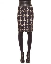 Akris punto Faux-Leather High-Waist Button-Print Pencil Skirt at Neiman Marcus