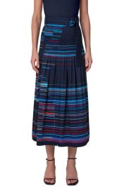 Akris punto Maxtix Stripe Pleated Cotton Satin Midi Skirt at Nordstrom