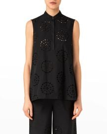 Akris punto Medallion Eyelet Sleeveless Blouse at Neiman Marcus