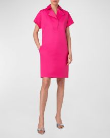 Akris punto Moto Polo Collar Short-Sleeve Cotton Gabardine Stretch Dress at Neiman Marcus