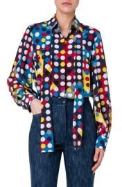 Akris punto Polka Dot Print Tie Neck Silk Crêpe de Chine Blouse at Nordstrom