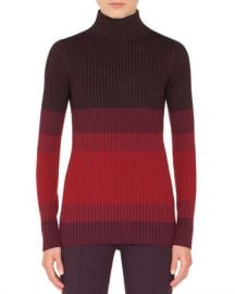 Akris punto Turtleneck Long-Sleeve Tricolor Ribbed Wool Sweater at Neiman Marcus