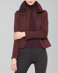 Akris punto Wool Jersey Jacket with Detachable Fur Collar Wine at Neiman Marcus