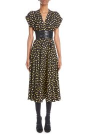 Alaïa Belted Polka Dot Silk Crepe Midi Dress at Nordstrom