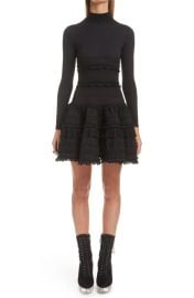 Alaïa Long Sleeve Crinoline Virgin Wool Fit Flare Sweater Dress at Nordstrom