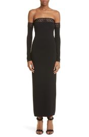 Alaïa Vienne Off the Shoulder Long Sleeve Maxi Sweater Dress at Nordstrom