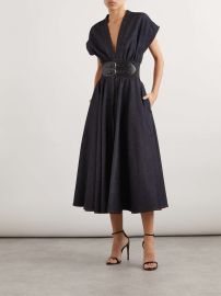 Alaia Belted Denim Midi Dress with Contrast Seams in blue at Net a Porter