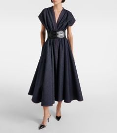 Alaia Belted Denim Midi Dress with Contrast Seams in blue at Mytheresa