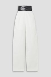 Alaia Belted leather trimmed gabardine wide leg pants at The Outnet