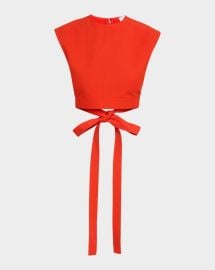 Alaia Cap Sleeve Belted Cotton Gabardine Crop Top at Neiman Marcus