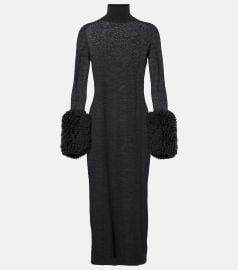 Alaia Faux shearling trimmed virgin wool midi dress at Mytheresa