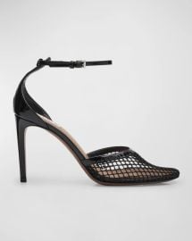 Alaia Fishnet Patent Ankle Strap Pumps at Neiman Marcus